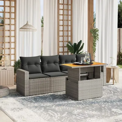 Produktbild von Möbel 5-tlg. Garten-Sofagarnitur mit Kissen Grau Poly Rattan - Sitzgruppe 3271193