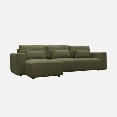 Produktbild von sweeek - 5-Sitzer Ecksofa mit Cordbezug und Schlaffunktion, Recamiere beidseitig montierbar - Khaki