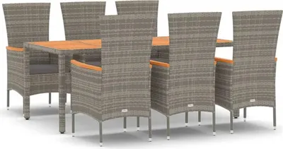 Obrázek produktu pro vidaXL 7dílný zahradní jídelní set s polštáři Grey Poly Rattan