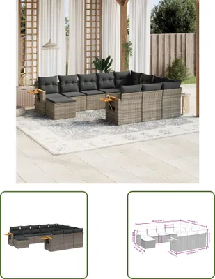 Produktbild von The Living Store 11-tlg. Garten-Sofagarnitur mit Kissen Grau Poly Rattan