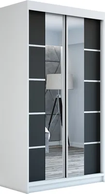 Produktbild von Schwebetürenschrank Kleiderschrank ERO 120 cm Schrank Garderobe Spiegel. Verschiedene Farben (Weiß, Schwarz, Somona). Möbel vom Hersteller!