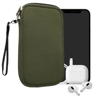 Produktbild von kwmobile Neopren Handytasche für Smartphones L - 6,5" - Handy Tasche mit Reißverschluss - Handyhülle universal Olivgrün