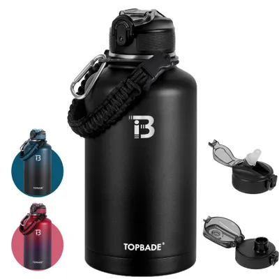 Obrázek produktu pro Sportovní láhev o objemu 1900 ml, vyrobená z nerezové oceli, s brčkem, bez BPA, vhodná do posilovny