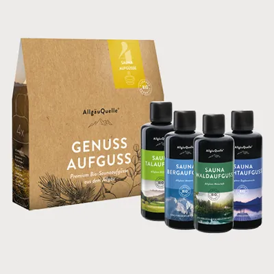 Produktbild von Saunaaufguss Genuss Saunaduft Set Lemongrass, Orange, Bergamotte, Eukalyptus, Zirbe, Kiefer,Salbei,Minze