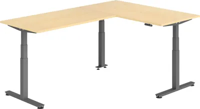 Produktbild von bümö Eckschreibtisch elektrisch höhenverstellbar L-Form - Nachbildung Ahorn, Gestell: Graphit, Größe: Eckschreibtisch 160 x 240 cm