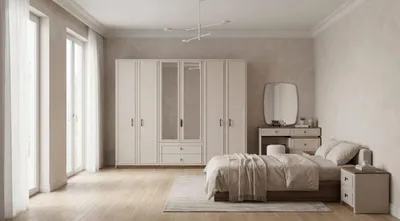 Immagine prodotto di Set completo per camera da letto: letto beige moderno, armadio, due comodini