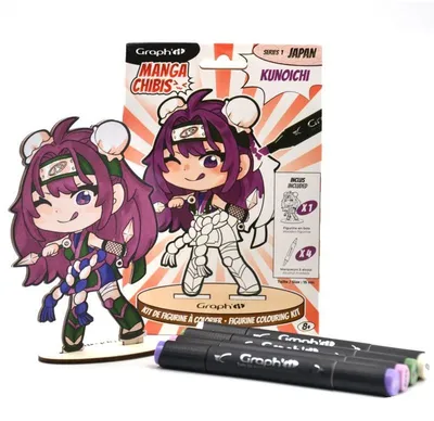 Obrázek produktu pro Dřevěná figurka GRAPH'IT k vymalování + 4 fixy, Manga Kunoichi