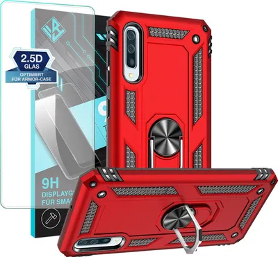 Produktbild von Armor Outdoor Handyhülle für Samsung Galaxy A50 Handy Panzer Case Schutzhülle mit 9H Displayglas Displayschutz Farbe: Rot