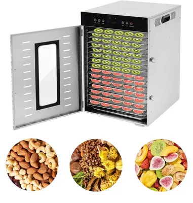 Image de Déshydrateur alimentaire, acier inoxydable, 16 plateaux, plage de température 30-90 °C, puissance 1 350 W, minuterie 0-24 h
