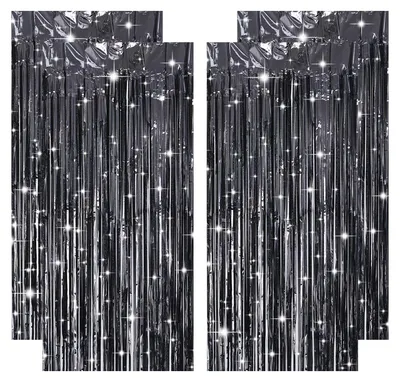 Produktbild von 4 Stück schwarzer Lametta-Vorhang für Dekorationen (1m x 2m)