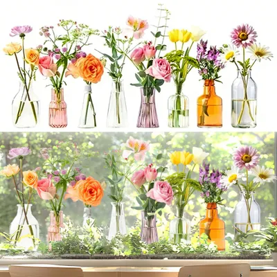 Produktbild von Fensteraufkleber mit Blumensträußen – Statische Fensteraufkleber – Fensteraufkleber – Fensteraufkleber mit Blumen – Wiederverwendbar – Für Glasfenster