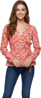 Image de Blouse croisée Elonora pour femme de Tommy Hilfiger, motif floral orange, taille S