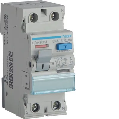 Produktbild von HAGER RCCB Fehlerstromschutzschalter 1P+N 63A 30mA 6kA typ A CDA263J