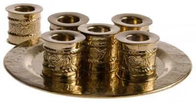 Produktbild von orientalisches Orient Tablettset, Messingtablett + 6 Messing Kerzenständer Osman