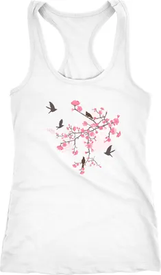 Produktbild von Damen Tank-Top Cherry Tree Birds Kirschblüten Vögel Racerback Neverless® weiß S
