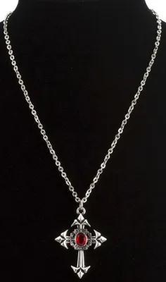 Image de Collier croix vampire gothique argent-rouge - taille unique