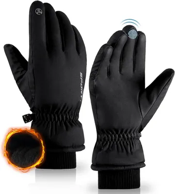 Produktbild von Winter Handschuhe, Touchscreen Thermo Skihandschuhe Herren Damen, Winddicht, Wasserdicht, Handschuhe zum Skifahren Radfahren Snowboarden, Schwarz