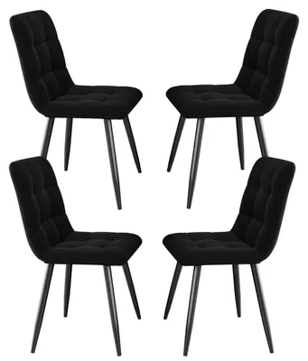Image de Chaise de salle à manger, lot de 4, rembourrage confortable en velours, noir