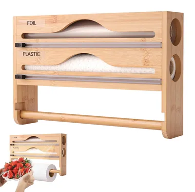 Immagine prodotto di Elzusha - Dispenser 3-in-1 per pellicola trasparente, con supporto per carta da cucina
