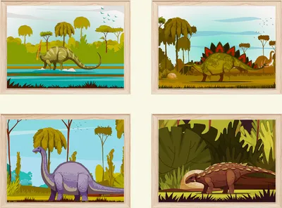 Produktbild von Dinosaurier Bilder 4er Set DIN A4 Dino Kinderzimmer Wandbilder Babyzimmer Poster Dekoration