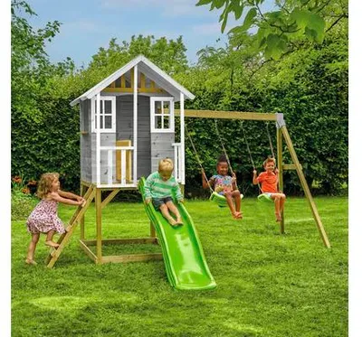 Obrázek produktu pro Zwerkules Valli 3 dětský domek na kůlech se skluzavkou a houpačkou dřevo