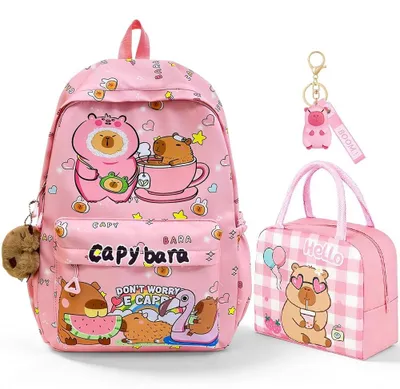 Obrázok produktu pre Capybara školský set - batoh, obedová krabička a kľúčenka - ružová
