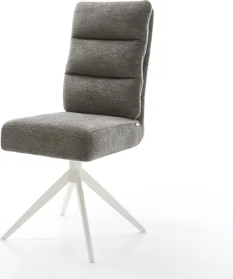 Produktbild von DELIFE Drehstuhl Pela-Flex Bouclé Soft Schlamm Kreuzgestell breit Weiß 360° drehbar Wippfunktion Taschenfederkern