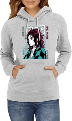 Produktbild von Damen Kapuzenpullover Demon Anime Slayer Tanjiro Kamado 008, Lady XS / Grau