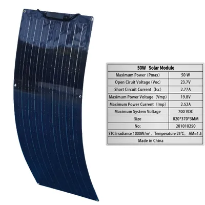 Zdjęcie produktu dla Elastyczny panel słoneczny, opcje 50W / 100W / 120W, wysoka wydajność 24%, panel słoneczny 50W