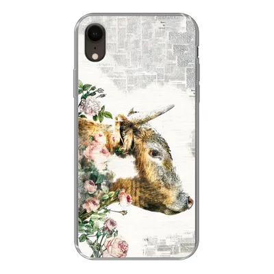 Produktbild von MuchoWow® Handyhülle Schutzhülle Hülle für iPhone XR Schottischer Highlander - Farbe - Blumen Silikon Softcase Handy Hülle - Schutzdeckel