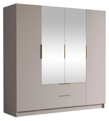 Produktbild von MIRJAN24 Kleiderschrank Sofia II 200, Schlafzimmer, mit Spiegel, Drehtürenschrank, mit Kleiderstange, Modern, Garderobenschrank, Metallgriffe (Farbe: Cashmere + Gold)