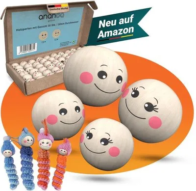 Zdjęcie produktu dla Drewniane kulki 30 mm z twarzami do biżuterii
