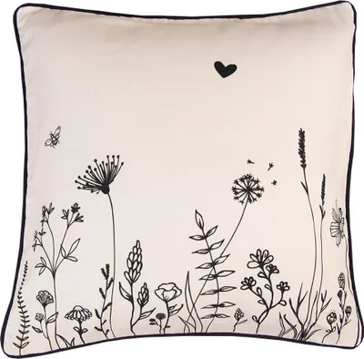 Produktbild von Clayre & Eef Kissenbezug 40x40 cm Beige Schwarz Baumwolle Blumen