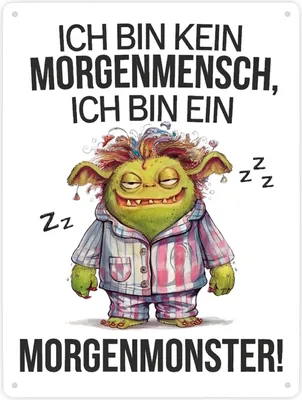 Produktbild von Verschlafenes Morgenmonster Metallschild XXL in 28x38 cm Monster