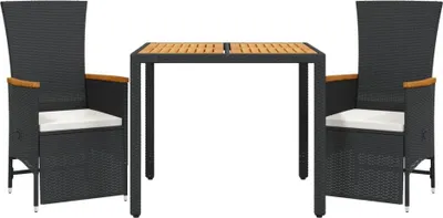 Imagen del producto de vidaXL Juego de mesa de jardín de 3 piezas con cojines, color , fabricado en ratán sintético