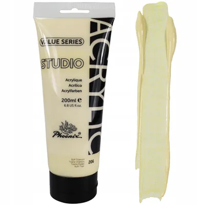 Produktbild von Phoenix Acrylfarbe 200ml Tube – 206 Buff Titanium (Elfenbein / Creme) – Künstlerfarbe Studio Qualität – Wasserfest für Leinwand, Holz, Steine