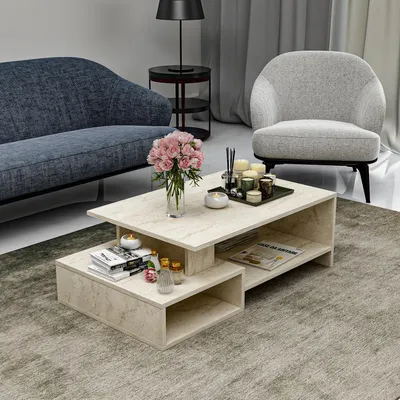 Immagine prodotto di HOMIDEA DUX Tavolino da salotto Tavolino da divano con ripiano Design moderno (travertino)