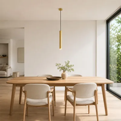Image de Suspension moderne et minimaliste en forme de tube en aluminium doré, 40 cm, avec douille GU10, réglable en hauteur