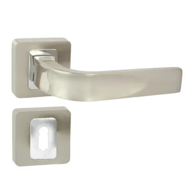 Produktbild von DOMINO Türgriff Drückergarnitur BB-Buntbart Set | quadratische Rosette | Türklinke für Zimmertür, Bürotür, Kellertür & Innentür | Türbeschläge aus Aluminium  | Chrom/Nickel |MILO QR M6/M9
