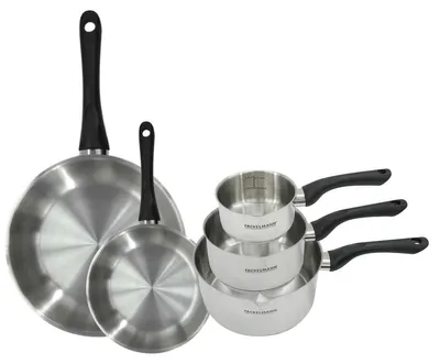 Image de Set 2 poêles 20 et 28 cm et 3 casseroles 12 16 et 20 cm en inox Fackelmann Geneva
