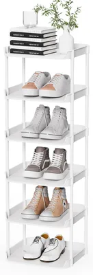 Immagine prodotto di Scaffale per scarpe, 6 ripiani, bianco, in plastica, per l'ingresso