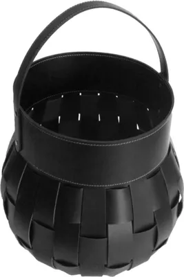 Produktbild von Geflochtener Holzkorb "OMERO" aus echtem Leder | Anthrazit (anthracite)