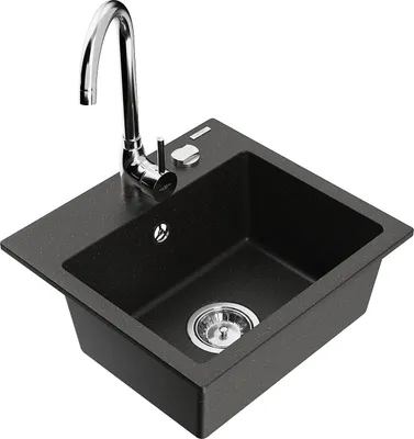 Produktbild von Mexen Milo 1-Becken-Granit-Spüle mit Mischbatterie Telma, Schwarz/Gold - 6505-75-670200-00