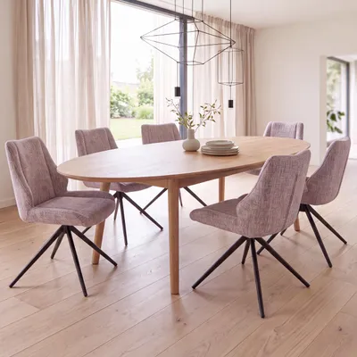 Produktbild von 6er-Set Esszimmerstuhl MCW-O48, Küchenstuhl, drehbar Auto-Return, Stoff/Textil Chenille (410g/m²)   rosa
