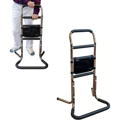 Produktbild von Mobile Aufstehhilfe mit 4 Haltegriffen, Mobilitätsgeländer höhenverstellbar und rutschfest, Senioren Stehhilfe für Bett und Sofa