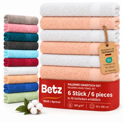 Produktbild von Betz Handtuch Set Palermo – 6er Pack Handtücher 50x100 cm – 100% Baumwolle, Handtücher für Bad, Gäste & Alltag – hochwertige Qualität weiß und apricot