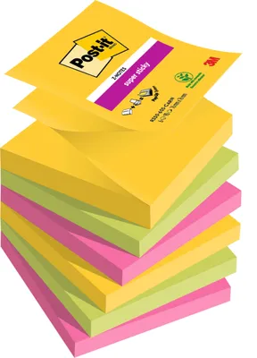 Image de Post-it® Super Sticky Z-Notes Post-it® - Carnival Collection - 76 mm x 76 mm - 90 feuilles/bloc - 6 blocs/paquet