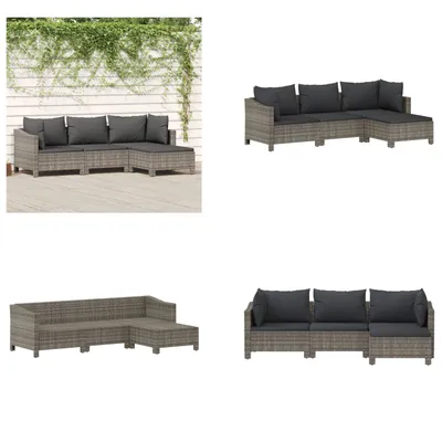 Produktbild von vidaXL 4 tlg. Garten Lounge Set mit Kissen Grau Poly Rattan - Garten Lounge Set - Garten Lounge Sets - Lounge Set - Gartenmöbel Set