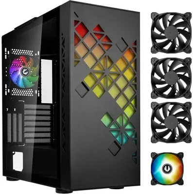 Obrázok produktu pre PC skriňa BITFENIX Tracery ARGB, Midi-Tower, E-ATX, 3x140mm + 1x120mm A-RGB ventilátor, USB 3.0, typ C, tvrdené sklo, čierna