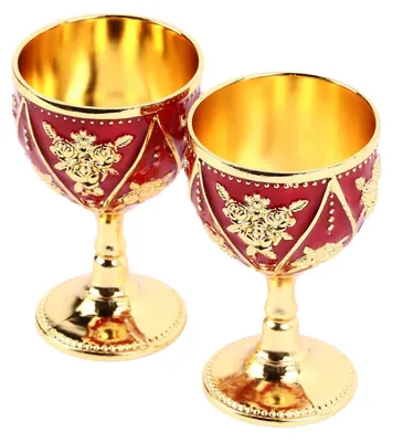 2 Vintage-Weinbecher, Metallkelch, Blumenrelief, Rot Gold
